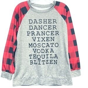 Buffalo Plaid Sleeve Holiday Sweatshirt  Large